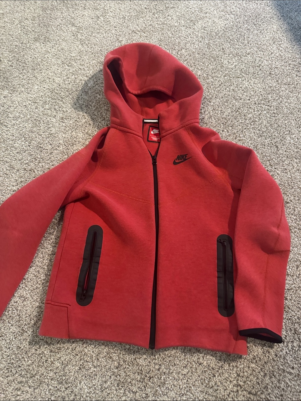Nike Red Kids Full‑Zip Hooded Sweatshirt with Black Trim